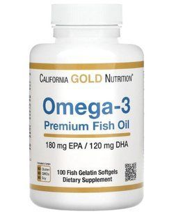 Вітаміни California Gold Nutrition, омега-3, риб'ячий жир преміальної якості, 100 капсул 1897167003 фото