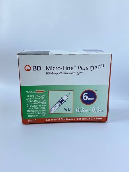 Шприцы инсулиновые (Микро-Файн) Micro-fine Plus Demi U-100/0,3 мл х 31G (0.25мм*6мм), 10 шт 2605625972 фото