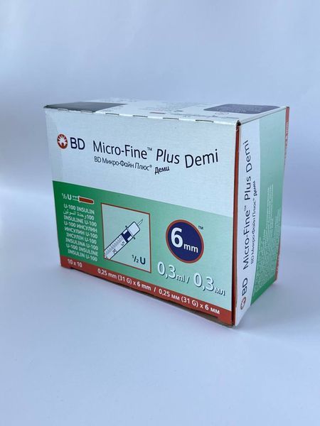 Шприцы инсулиновые (Микро-Файн) Micro-fine Plus Demi U-100/0,3 мл х 31G (0.25мм*6мм), 10 шт 2605625972 фото