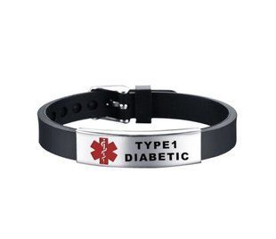 Силиконовый браслет на застёжке TYPE 1 DIABETIC серая пластина чёрный c красным 1684615339 фото