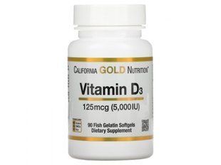 Вітамін D3, 125 мг (5000 МО) California Gold Nutrition, 90 капсул 2066509617 фото